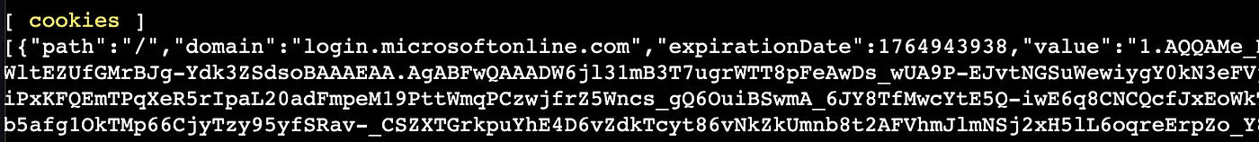 Captured session information in Evilginx